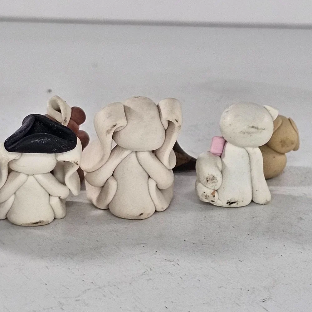 Polymer Clay Animal Miniature Figurine Lot Rabbit Dog Bear Bird Cat